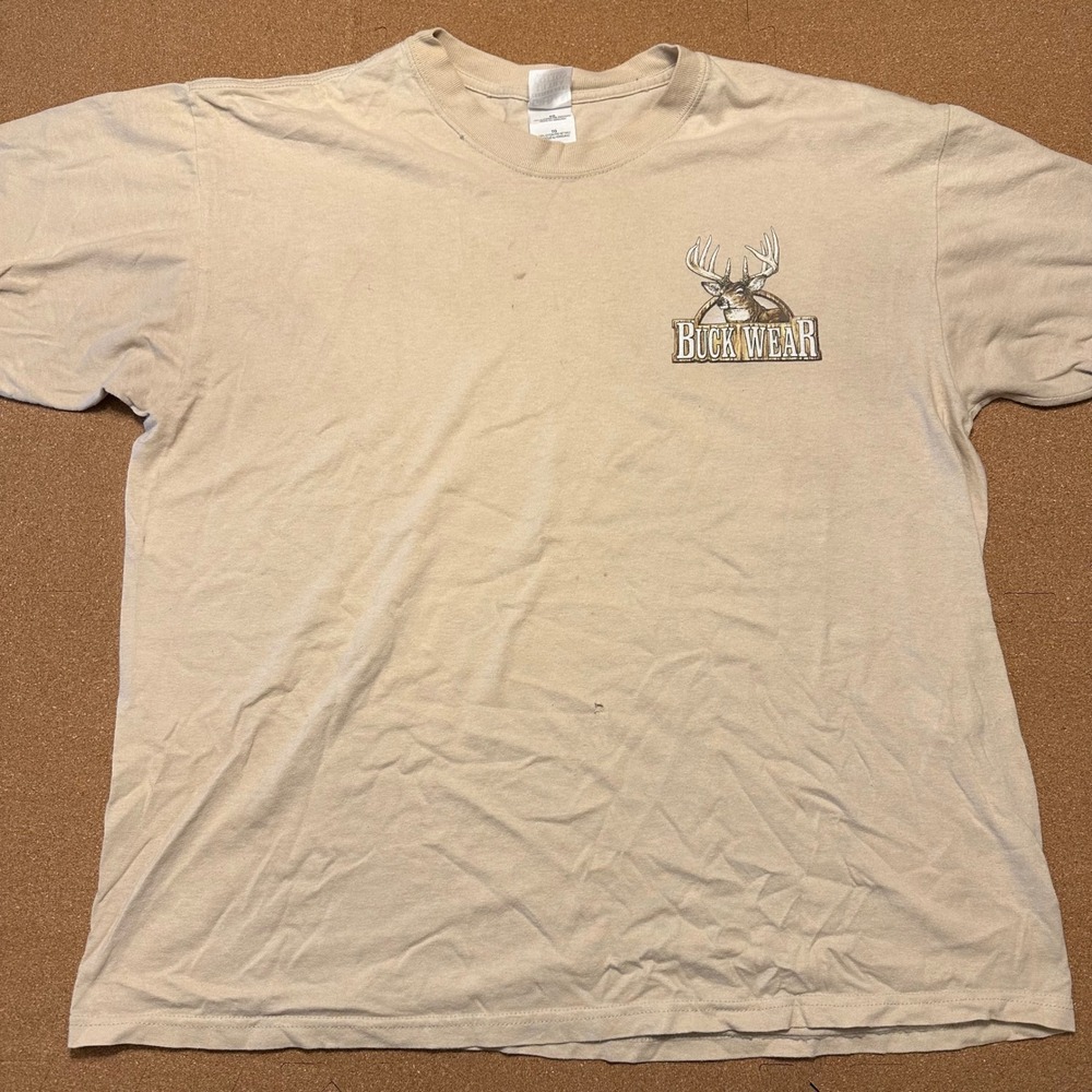 Buck Wear T Shirt Mens XL Tan Potatoes & Gravy Hunting Graphic Gildan Cotton Tee